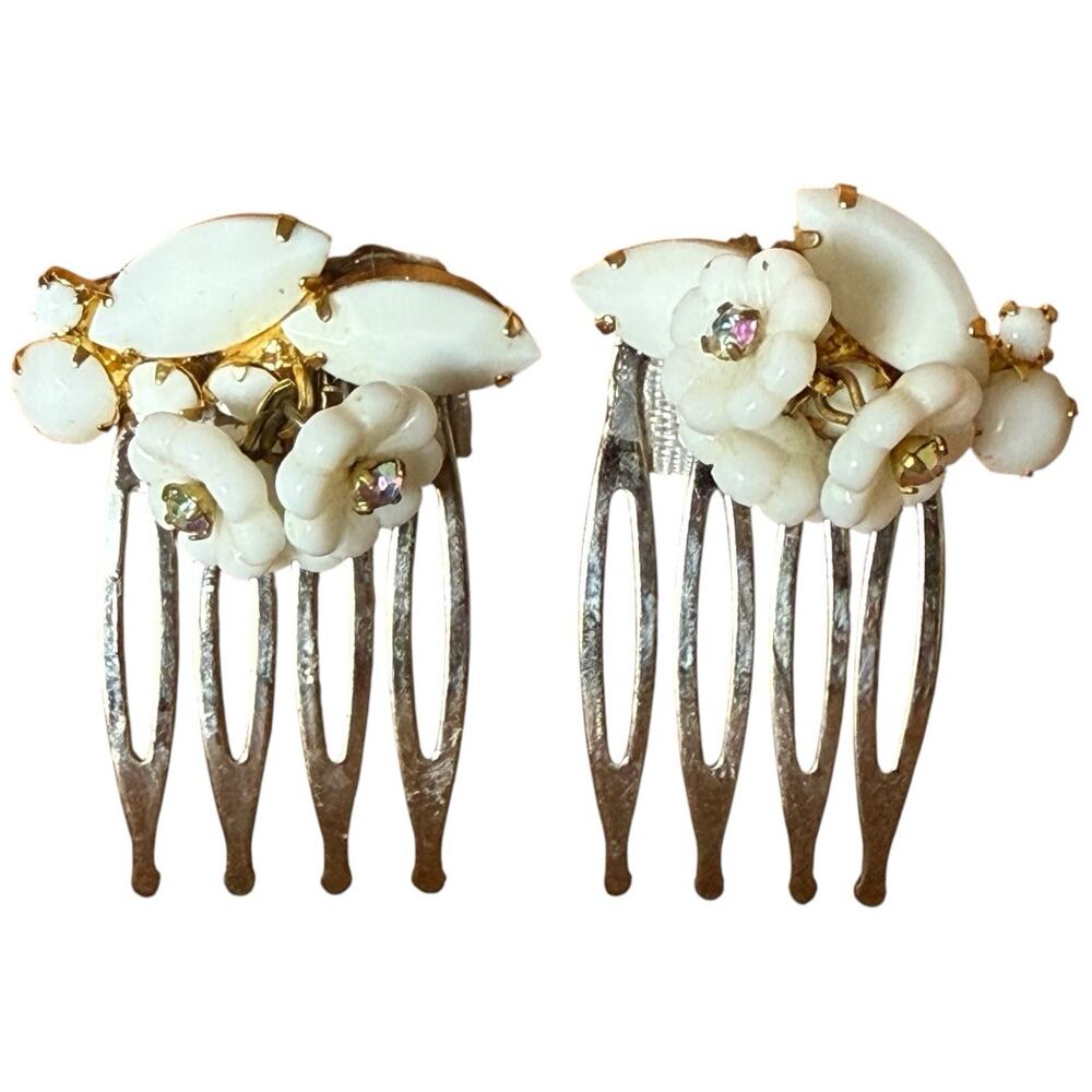 Bridal White Floral Hair Combs Vintage Wedding Hairpiece Accessories